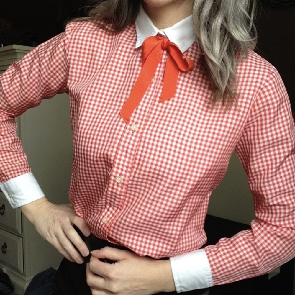 VINTAGE GINGHAM BLOUSE button down shirt S XS